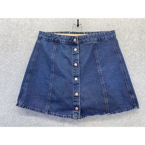 One Hart Women's Blue Denim Skirt Button Front Size XL Rose Gold Buttons